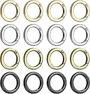 Hysagtek Spring O Rings, 16 Pcs Round Spring Snap Clip Hook 35mm Round Carabiner Clips Trigger Heavy Duty Keyring Buckle for Bags Purses Key Chains Crafts, 4 Colors