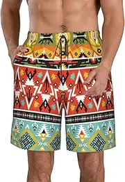 [OdDdot] African Mud Cloth Tribal Print Men's Quick-Dry Swim Trunks,Breathable Swimming Board Shorts, for Summer Surfing Beach Swimwear, Bohemian Feather, X-Large