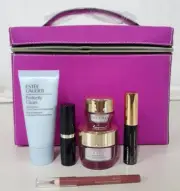 ESTEE LAUDER HOT PINK COSMETIC MAKEUP TRAIN CASE LUNCH BOX 8X6X5 " &( 6 GIFTS_