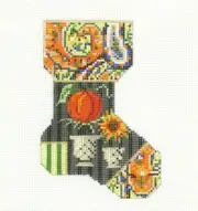 Kelly Clark Mini Stocking Fall Pumpkins Handpainted Needlepoint Canvas