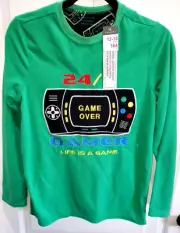 boys 13/14 NEW NWT green fleece GAMER PAJAMA TOP GAME OVER CUTE!