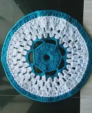 Eco Friendly Handmade T Shirt Yarn Crochet Round Carpets /Rugs Light & Dark Blue