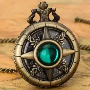 Bronze Hollow Rudder Design Lucky Jade Emerald Stone Quartz Pocket Watches Roman