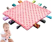 AnjeeIOT Baby Tags Security Blanket - Pink, Cotton/Polyester, Single Layered, 10"x10" Square, Baby Blanket, 3+ Months