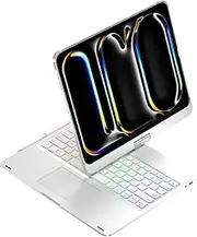 KMXDD 360 Rotatable iPad Pro 11" M4 Keyboard Case with Touchpad, Backlit, Auto Sleep/Wake, Silver