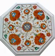 12" Marble side Corner Table Top Floral Design Inlay stones art Marquetry decor