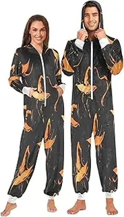 [ZZXXB] Retro Witch Hat Onesie Pajamas for Adult Women Men Long Sleeves One Piece Onesies Hooded Sleepwear S - XL