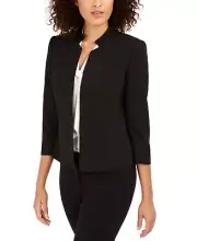 Anne Klein Women's Stand Collar Open Front Jacket, Anne Black, 14