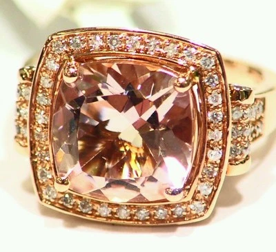 5.38CT 14K Rose Gold Natural Morganite White Diamond Anniversary Engagement Ring