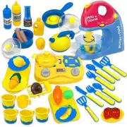 44PCS Kids Kitchen Cooking Playset Toy Blender Cookware Food Fruits Game Set