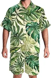 [FNETJXF] Hawaiian Shirt for Men, Mens Short Sets 2 Piece Outfits, Men Vacation Outfits, Modern Simple Pattern Hello January, Mens Matching Shirt and Shorts Set