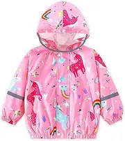 [Baogaier] Softshell Jacket Girls Waterproof Jacket with Mesh Lining, Pink Horse Rain Jacket Transition Jacket Outdoor Jacket Children Breathable Windproof with Reflective Hooded Jacket Coat 1-7 Years,