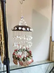 Beautiful Seashells Coconut Shell Hanging Spiral Dangling Windchimes Lamp Boho