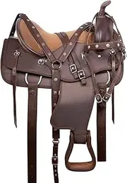 Brown Western Synthetic Horse Saddle Equestrian Tack Set Barrel Pleasure Riding Saddle 10" to 18" ST-WSS-002 (16" Seat)