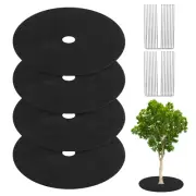4-Pack Tree Mulch Ring, 20.5 Inch Tree Protector Mat W 16 Garden Stakes [Black]