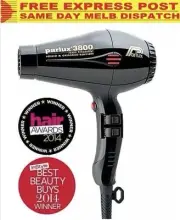 Parlux 3800 Black Hair Dryer Ceramic & Ionic Super Compact Hairdryer AU