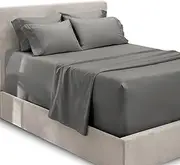 Hearth & Harbor Extra Deep Pocket Queen Sheets Sets - Fits Mattress 18-24 Inches Deep - Extra Deep Pocket Sheets - 6 Piece Queen Size Sheets - Queen Sheets Deep Pocket - Grey Sheets