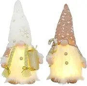 Amosfun Lighted Christmas Gnome- 2pcs Warm Light Swedish Tomtes Glowing Plush Gnomes Christmas Scandinavian Santa Ornaments Xmas Table Decorations for Christmas Decor