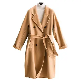 【米蘭精品】羊毛大衣毛呢外套-長版雙排扣寬鬆簡約女外套4色74bi62