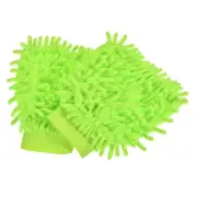 2Pcs Microfiber Chenille Mitts Scratch-Free Cleaning Glove for Home, Green