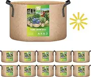 iPower 10-Pack 15 Gallon Thickened Grow Bags Nonwoven Fabric Pots Aeration Container with Strap Handles for Garden and Planting, Tan