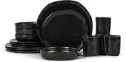 Stone by Mercer Project HEKONDA Stoneware 16-Piece Dinnerware Set, Black