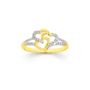 9ct Gold Diamond Triple Heart Ring