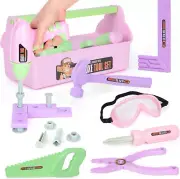 Pink Tool Set Box (18 PCS) Kids Tool Set Pretend Play Construction Tool Accessor