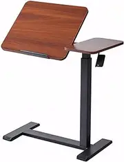 Blissora Pneumatic Adjustable Tiltable Overbed Table with Wheels, Portable Bed Table, Medical Bed Desk, Laptop Table, Bed Side Table for Hospital Home Office, Walnut
