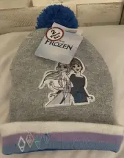 Disney Girls Frozen Winter Hat Beanie & Gloves Set Anna Elsa Patch Silver Purple