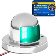 Marine LED Boat Bow Navigation Light, Deck Mount Starboard Green Stainless Steel