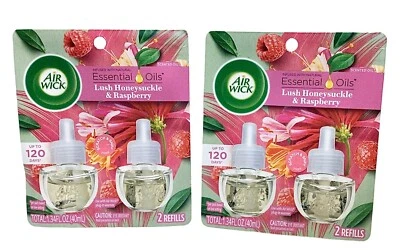 4 Pack Air Wick Scented Oil Twin Refill Lush Honeysuckle & Raspberry 1.34 Oz