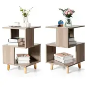 Nightstand set of 2 Storage Wood Sofa End Table Bedside Organizer Modern Grey