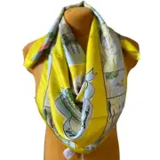 tory burch souvenir silk square scarf acid lemon 36"x36" yellow blue beach ocean