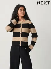 Camel Black Smart Knitted Button Up Cardigan with Wool (E94376) | $73