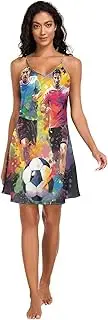 [RPLIFE] Soccer Balls Splashes Colored Paint Splatter Slips for Women, Adjustable Spaghetti Strap V Neck Chemise for Women