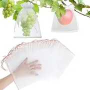 METCRY 50pcs White Fruit Protection Bags 6x4 inch, Fruit Cover Mesh Bag with Drawstring, Protecting Vegetables and Fruits from Birds and Pests