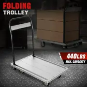 Heavy Duty 440lbs Trolley Hand Truck Push Dolly Cart w/Extra Large Caster Wheels