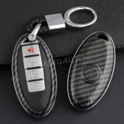 Carbon Fiber Smart Key Fob Cover Case Holder Chain Ring For Nissan Infiniti
