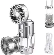 Portable Led Camping Lantern with Fan, 360° Ultra-Bright Led Light, 180° Adjustable Fan, USB/Solar/Battery Powered (Not Included), Portable & Foldable for Hiking, Tent, Outdoor (Silver)