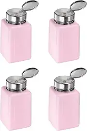 uxcell 4PCS 200ML(6.8oz) Push Down Alcohol Dispenser Pump Liquid Press Empty Bottles Refillable Container for Acetone Cleanser Nail Polish Remover, Pink