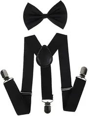 NociHah Elastic Kids Suspenders Bowtie Set - Adjustable Y Black Suspenders for Boys and Girls Ages 2-10 Years