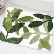 ZebraSmile 31.5 X 19.5IN Green Leaves Microfiber Strong Water Absorption Bath Rug Tower with Non Slip Back Inside Entryway Door Mat for Bathroom Floor Indoor Doormat