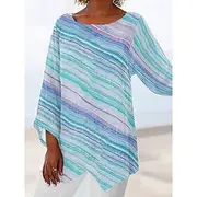 Women's Blouse Graphic Abstract Stylish Casual 3/4 Length Sleeve Crew Neck Regular Tops Daily Print Blue Purple Light Blue Spring Fall