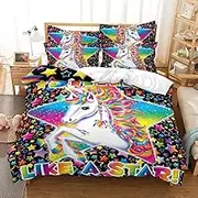 3 Piece Quilt Cover Set Queen Size Unicorn Bedding Set Blanket Animal Pattern Cartoon 3D Digital Printed Duvet Cover Set Home Decor 2 Pillow Cases with 1 Comforter Cover (210 * 210 cm) (006)