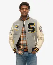 College Patched Bomber Jacket | Grey Marle