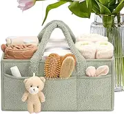 LeoLeoii Diaper Organizer | Diaper Caddy Organizer Bag for Changing Table | Portable Plush Changing Tote with Removable Dividers Handle Storage Basket for Wipes Travel Showers