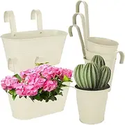 AKOLAFE 2Pcs 11" Fence Planter & 4Pcs 5" Plant Bucket Metal Rail Planter with Hook & Screw Balcony Planters Railing Hanging Flower Pot for Outside Flower Boxes for Deck Railings Planter Boxes Outdoor