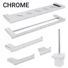 Chrome Square Towel Rail Shelf Toilet Brush Paper Roll Holder Robe Hook
