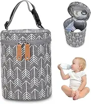 Breastmilk Cooler Bag 5.5x7.5 Inch Cylindrical Insulated Baby Bottle Bags with Zipper Closure & Adjustable Handle Arrow Pattern Baby Bottle Pouch for Travel, Pram